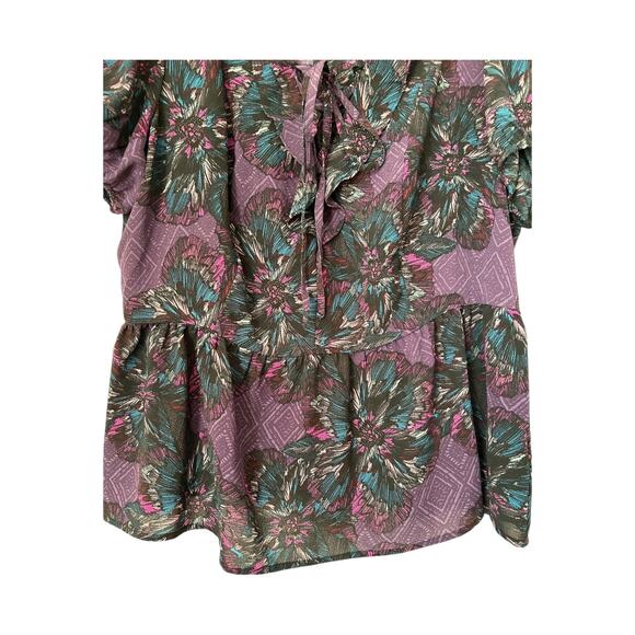 Lane Bryant Purple Floral Peplum Top Sz 16 Short Puff Sleeve Boho Peasant Fairy - Picture 4 of 12
